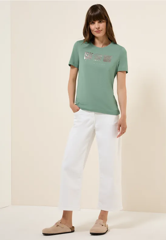 Thumbnail - Cecil Damen T-Shirt mit Frontprint in Grün, Gr: M