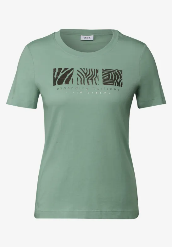 Thumbnail - Cecil Damen T-Shirt mit Frontprint in Grün, Gr: M