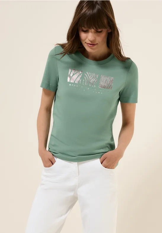 Cecil Dames Shirt met print aan de voorkant in Groen, Gr: XL