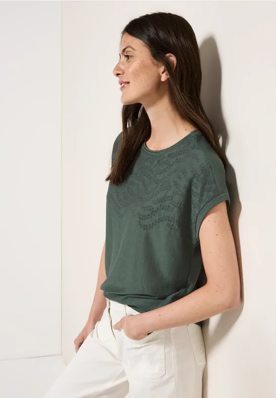 cecil Stickmuster Shirt U-Boot Polyester-Viskose Gruen