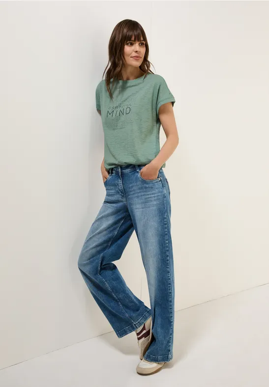 Thumbnail - Cecil Damen Shirt im Ausbrenner-Look in Grün, Gr: XL