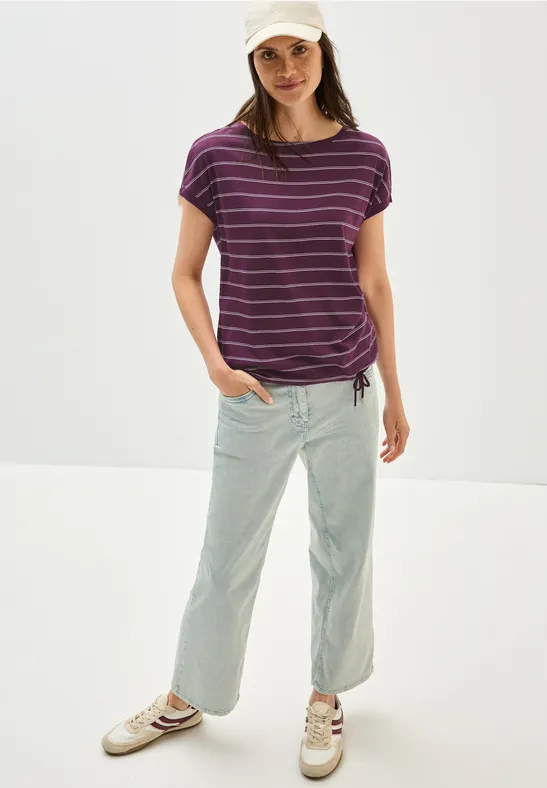 Thumbnail - Cecil Damen Softes T-Shirt mit Streifen in Rot, Gr: XL