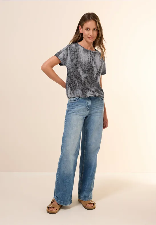 Thumbnail - Cecil Damen Ausbrenner-Shirt in Grau, Gr: XS