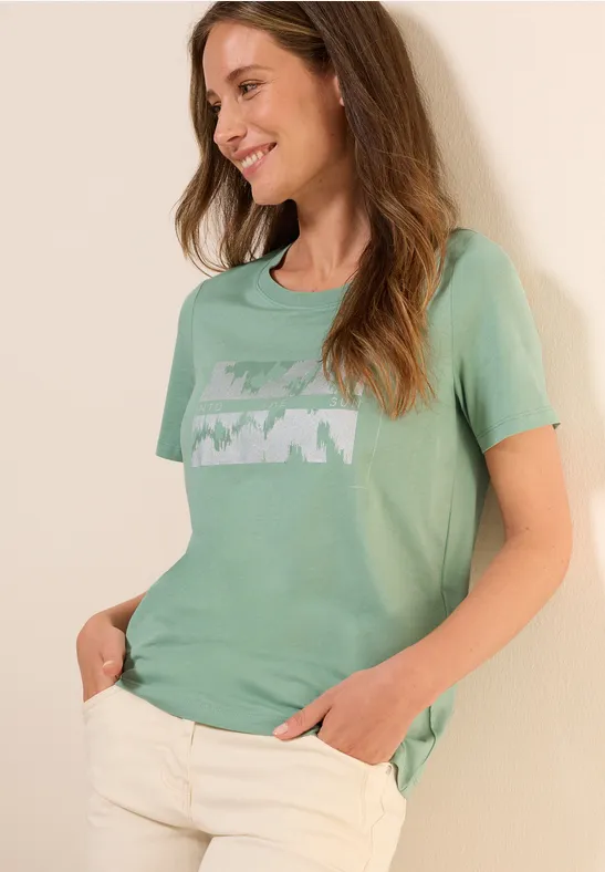 Cecil Dames Shirt met foliedruk in Groen, Gr: XS