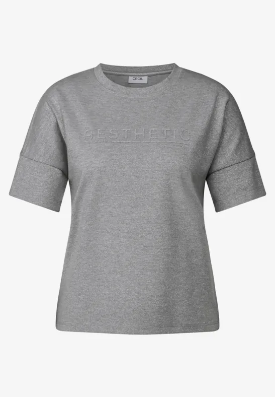 Thumbnail - Cecil Damen Glitzer-Shirt mit Wording in Grau, Gr: S