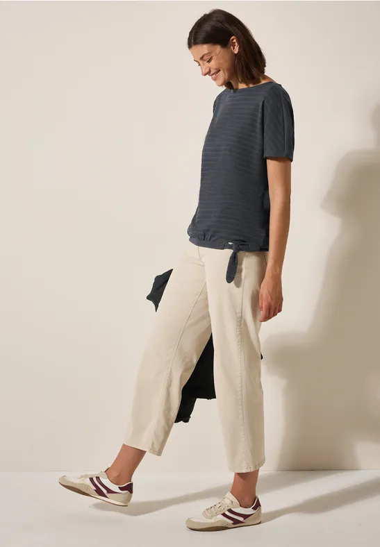 Thumbnail - Cecil Damen T-Shirt in Smok-Optik in Grau, Gr: S