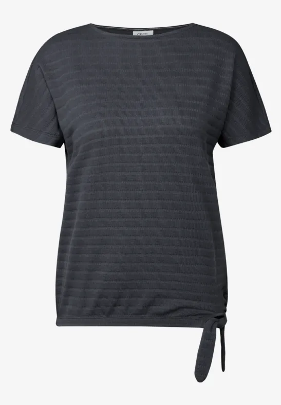 Thumbnail - Cecil Damen T-Shirt in Smok-Optik in Grau, Gr: S