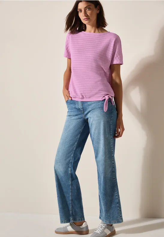 Thumbnail - Cecil Damen T-Shirt in Smok-Optik in Rosa, Gr: XXL