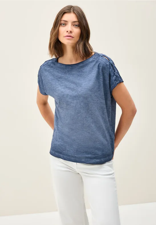 Cecil Dames Shirt met knoopdetail in Blauw, Gr: XL