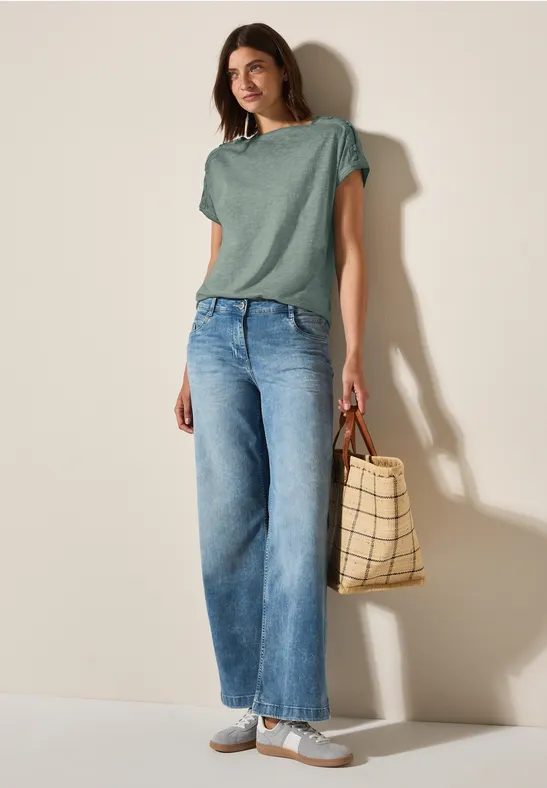 Thumbnail - Cecil Damen T-Shirt mit Knopfdetail in Grün, Gr: L