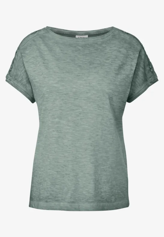 Thumbnail - Cecil Damen T-Shirt mit Knopfdetail in Grün, Gr: L