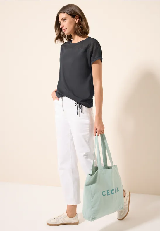 Thumbnail - Cecil Damen T-Shirt mit Meshdetail in Grau, Gr: S