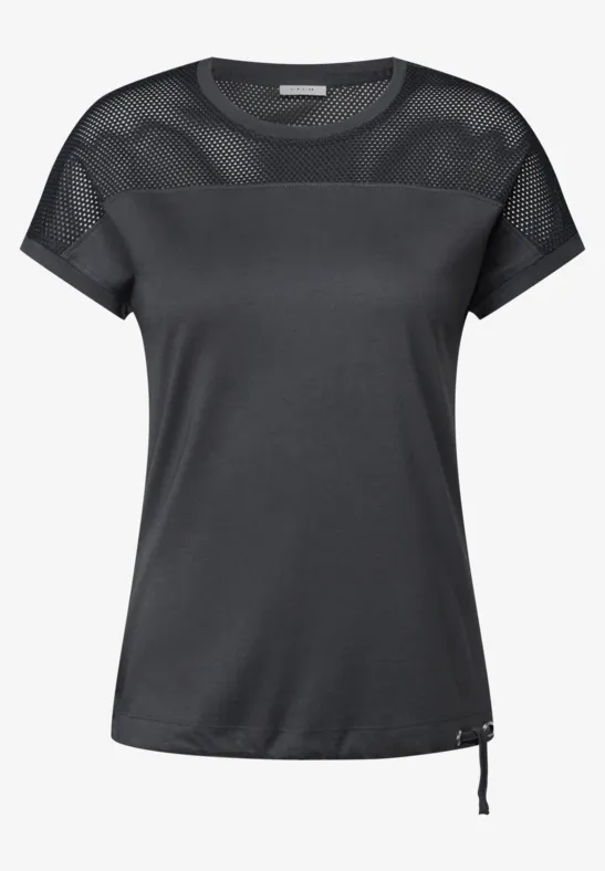 Thumbnail - Cecil Damen T-Shirt mit Meshdetail in Grau, Gr: S