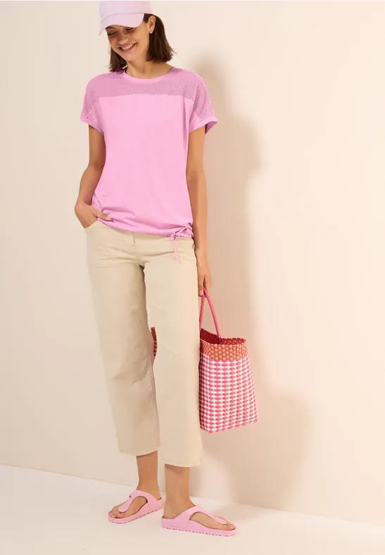 Thumbnail - Cecil Damen T-Shirt mit Meshdetail in Rosa, Gr: XXL