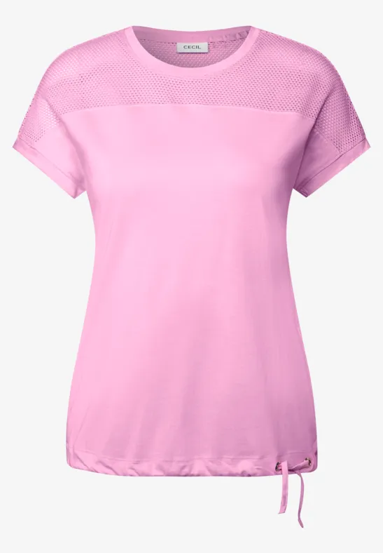 Thumbnail - Cecil Damen T-Shirt mit Meshdetail in Rosa, Gr: XXL