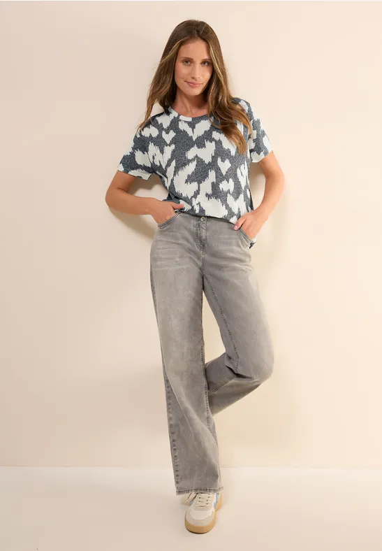 Thumbnail - Cecil Damen Gemustertes Crepé Shirt in Grau, Gr: XS