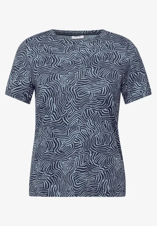 Thumbnail - Cecil Damen Gemustertes T-Shirt in Blau, Gr: XL