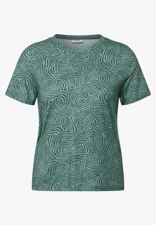 Thumbnail - Cecil Damen Gemustertes T-Shirt in Grün, Gr: XS