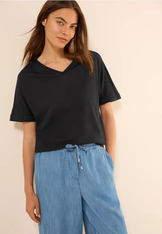 cecil T-Shirt V-Ausschnitt Zierdetail Baumwolle-Modal Schwarz