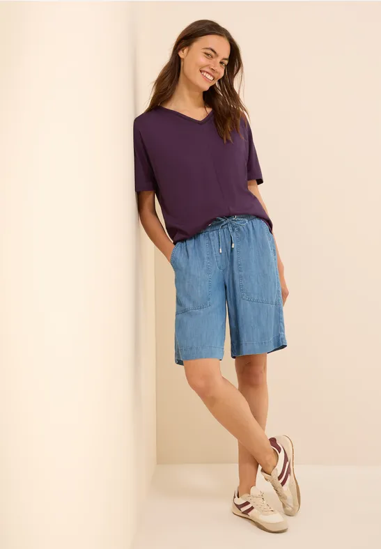 cecil T-Shirt V-Ausschnitt Zierdetail Baumwolle-Modal Pink