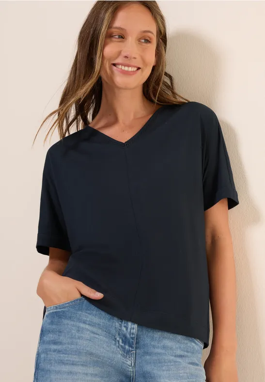 cecil T-Shirt V-Ausschnitt Zierdetail Baumwolle-Modal Blau
