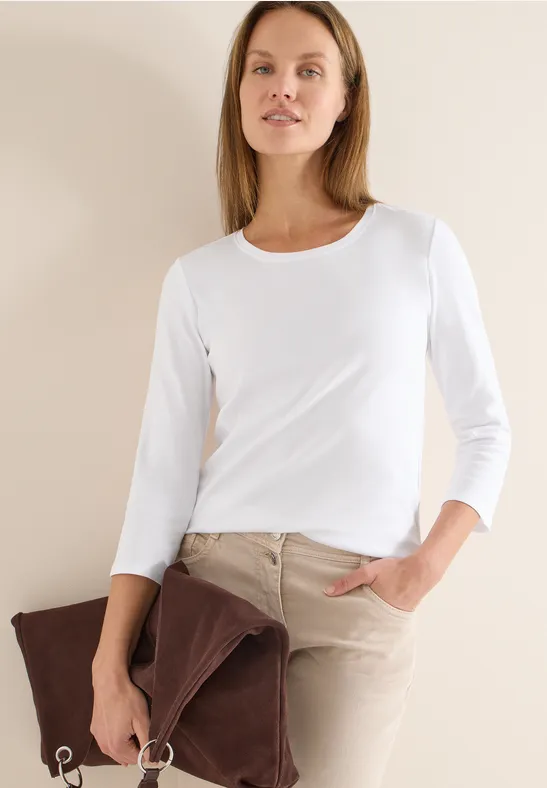 cecil Basic Shirt 3/4-Arm Organic Cotton Weiß