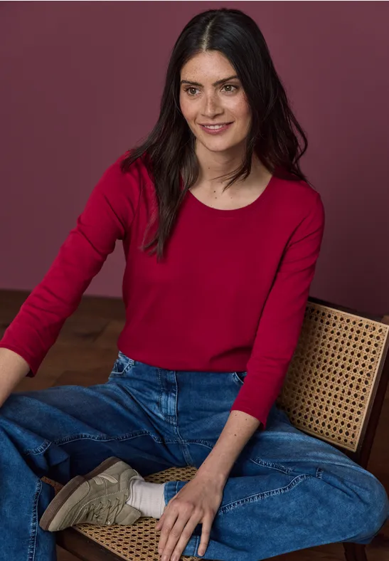 cecil Shirt 3/4-Arm Rundhals Organic Cotton Rot
