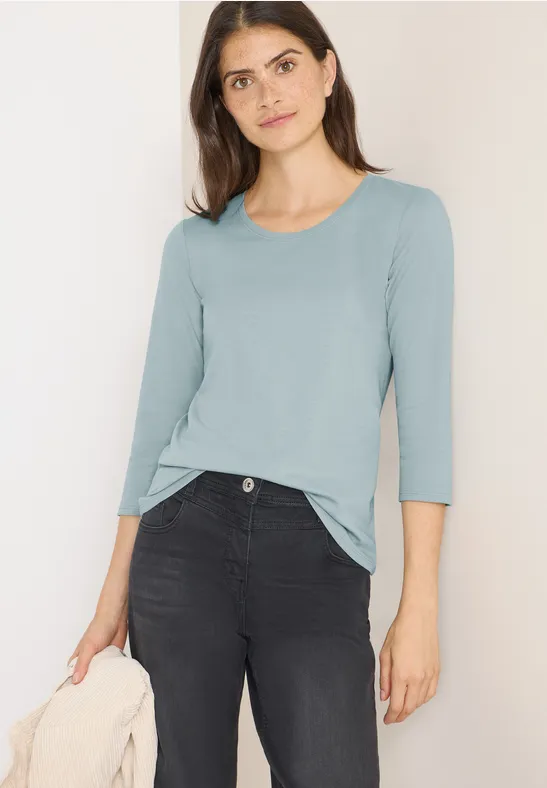 cecil Shirt 3/4-Arm Rundhals Organic Cotton Blau