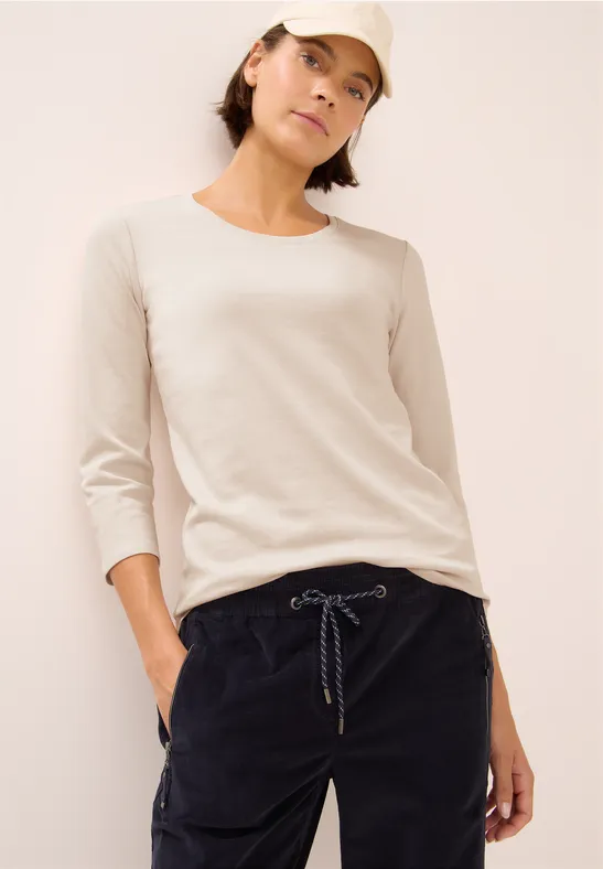 cecil Basic Shirt 3/4 Arm Organic Cotton Beige