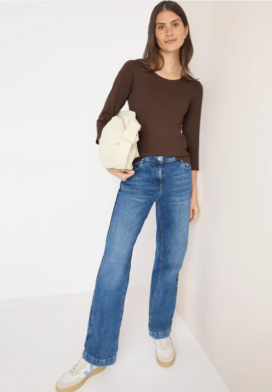 cecil Basic Shirt 3/4 Arm Organic Cotton Braun