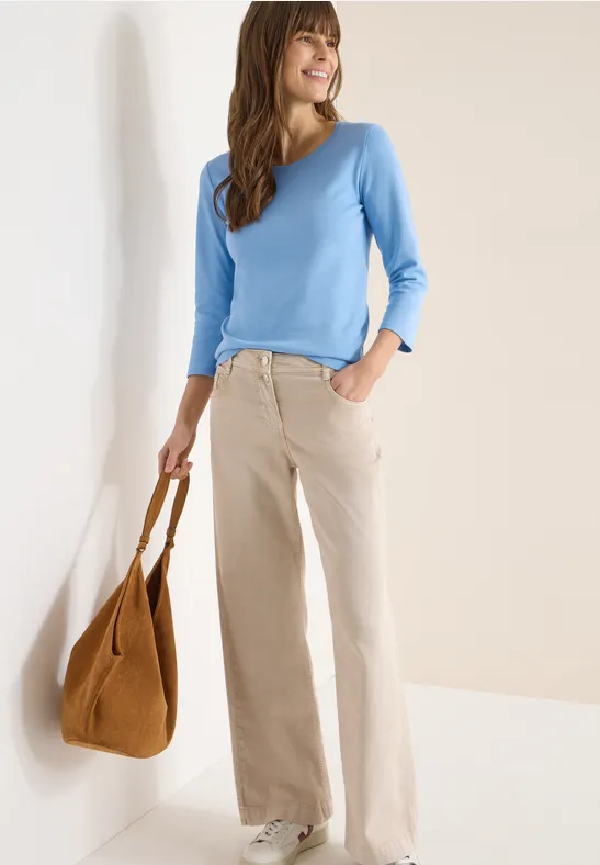 cecil Shirt 3/4-Arm Rundhals Organic Cotton Blau