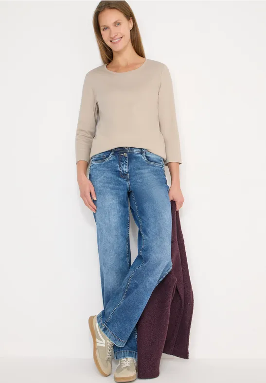 cecil Shirt 3/4-Arm Rundhals Organic Cotton Beige