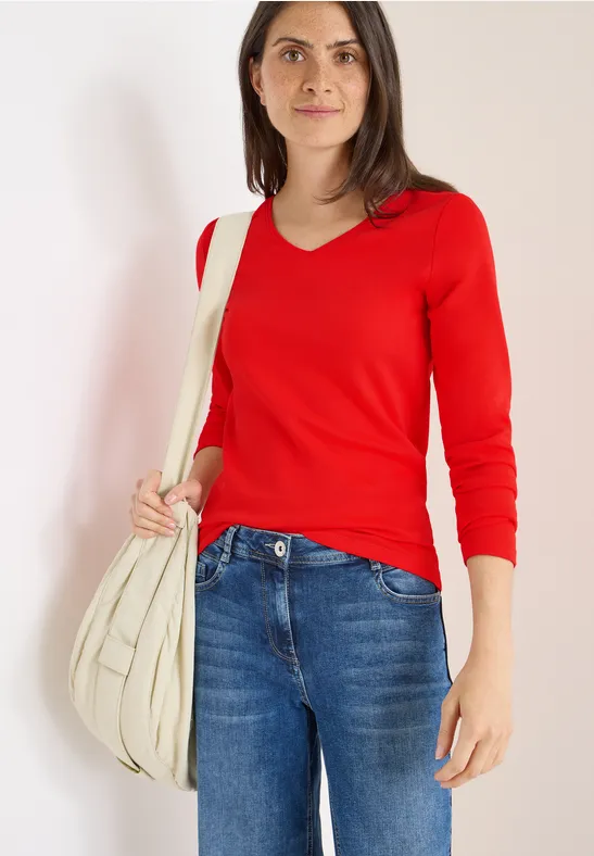 cecil Langarmshirt V-Neck Organic Cotton Orange