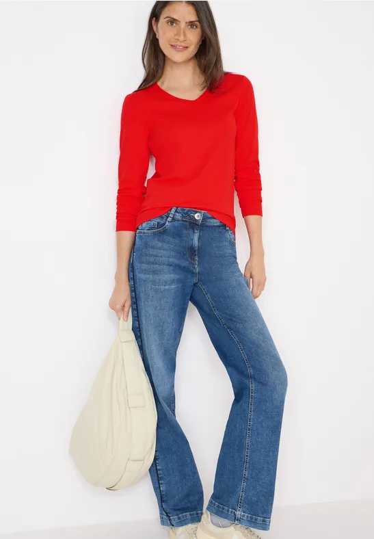 Thumbnail - Cecil Damen V-Neck Langarmshirt in Orange, Gr: XS