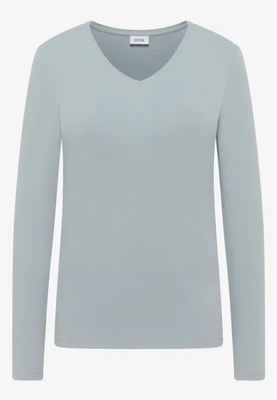 Thumbnail - Cecil Damen V-Neck Langarmshirt in Blau, Gr: XXL