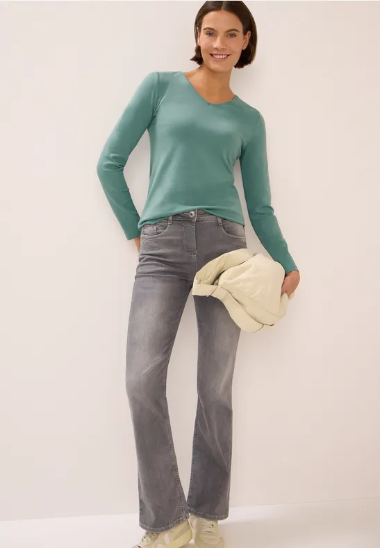 Thumbnail - Cecil Damen V-Neck Langarmshirt in Grün, Gr: M