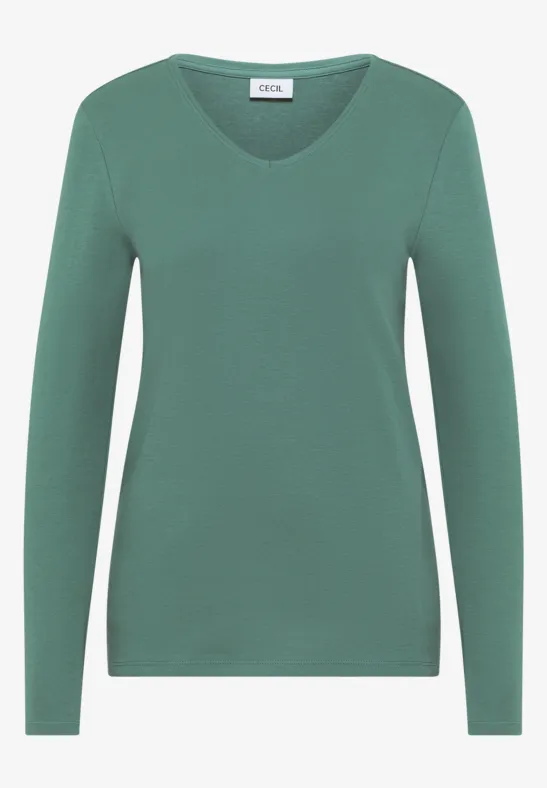 Thumbnail - Cecil Damen V-Neck Langarmshirt in Grün, Gr: M