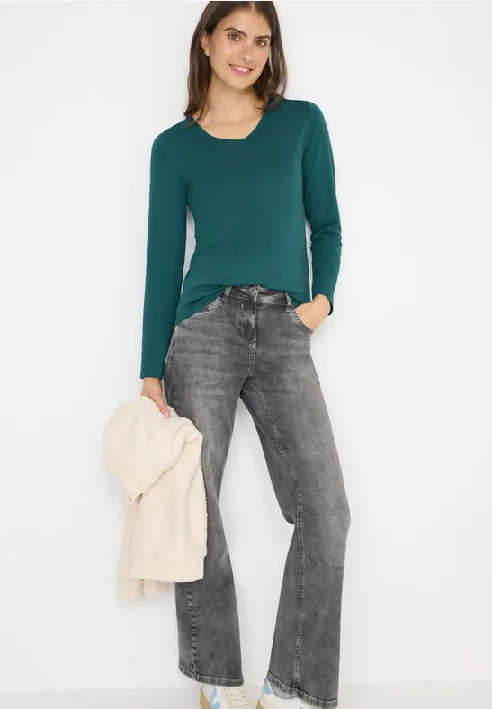 Thumbnail - Cecil Damen V-Neck Langarmshirt in Grün, Gr: XL