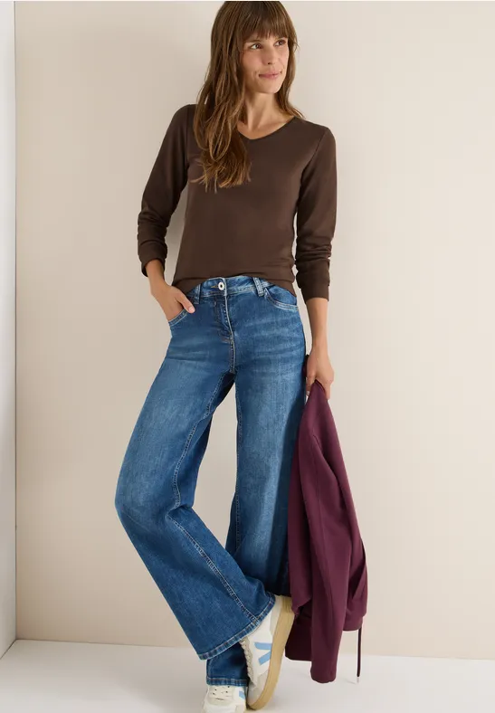 Thumbnail - Cecil Damen V-Neck Langarmshirt in Braun, Gr: XXL
