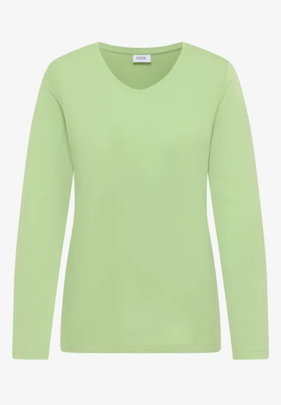 Thumbnail - Cecil Damen V-Neck Langarmshirt in Grün, Gr: M