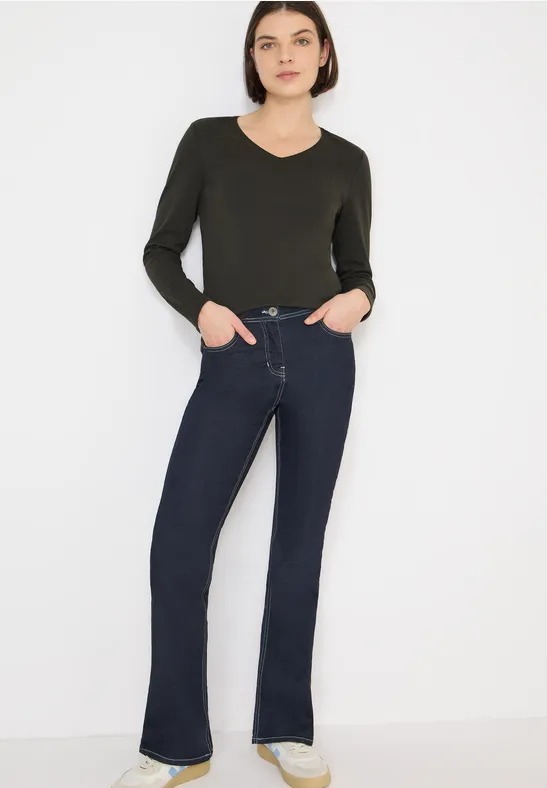 cecil Langarmshirt V-Ausschnitt Basic Baumwolle Grün