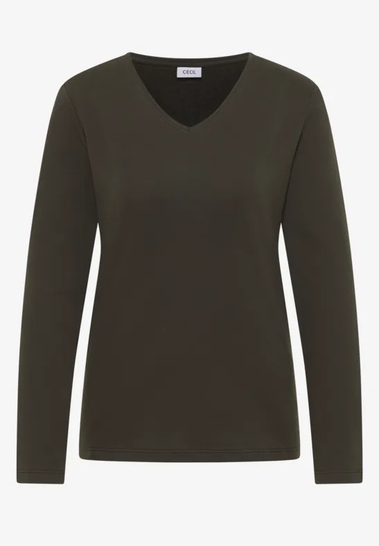 Thumbnail - Cecil Damen V-Neck Langarmshirt in Grün, Gr: S