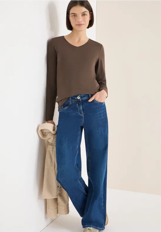 Thumbnail - Cecil Damen V-Neck Langarmshirt in Beige, Gr: XL