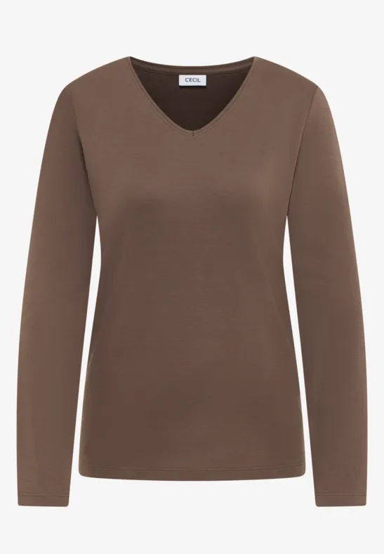 Thumbnail - Cecil Damen V-Neck Langarmshirt in Beige, Gr: XL