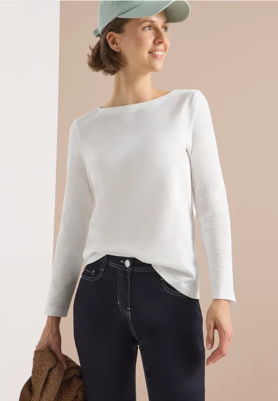 cecil Langarmshirt Basic Baumwolle Weiß