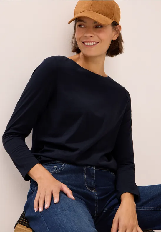 Cecil Dames Basic shirt met lange mouwen in Blauw, Gr: L