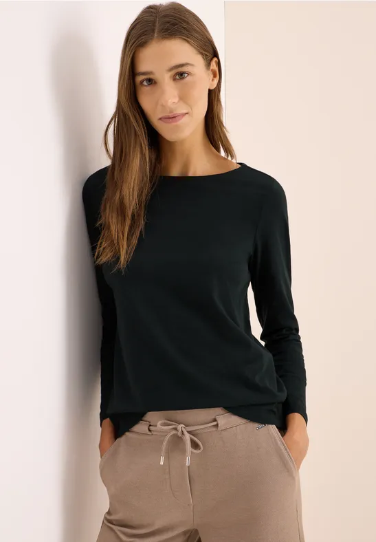 cecil Langarmshirt Basic Baumwolle Grün