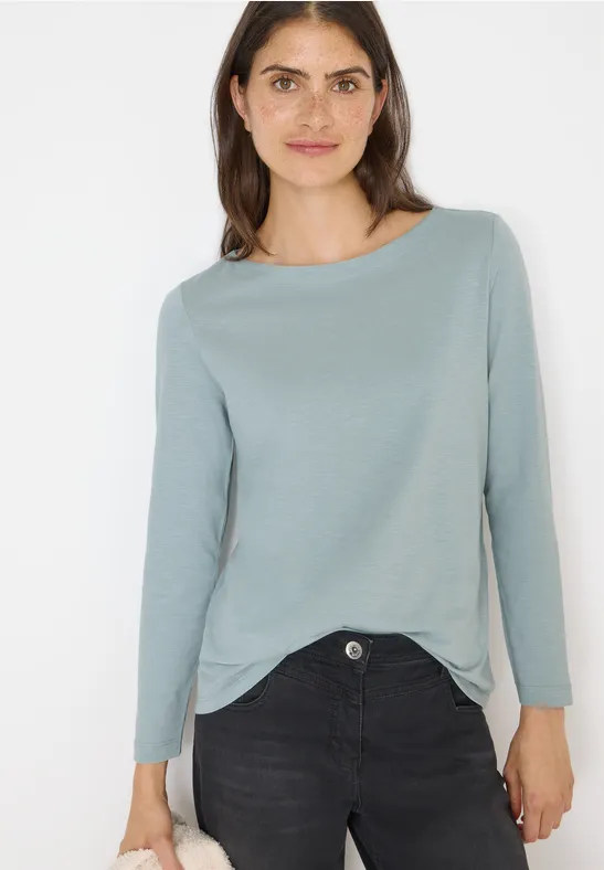 cecil Langarmshirt Basic Baumwolle Blau