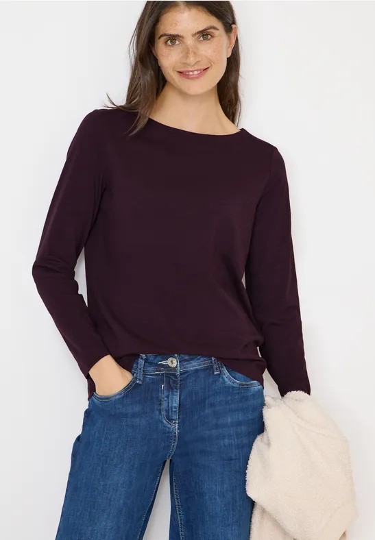 cecil Langarmshirt Basic Baumwolle Rot