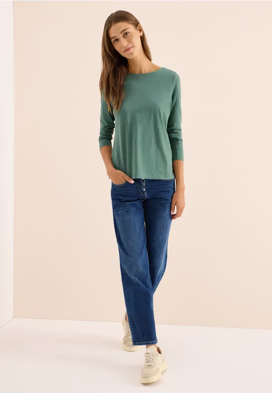 cecil Langarmshirt Basic Baumwolle Grün